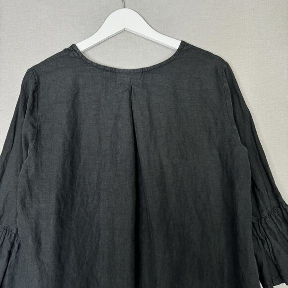 Bryn Walker Top Womens Small Black Fran Linen Ruffle Bell Sleeve High-Low Blouse - Picture 5 of 12